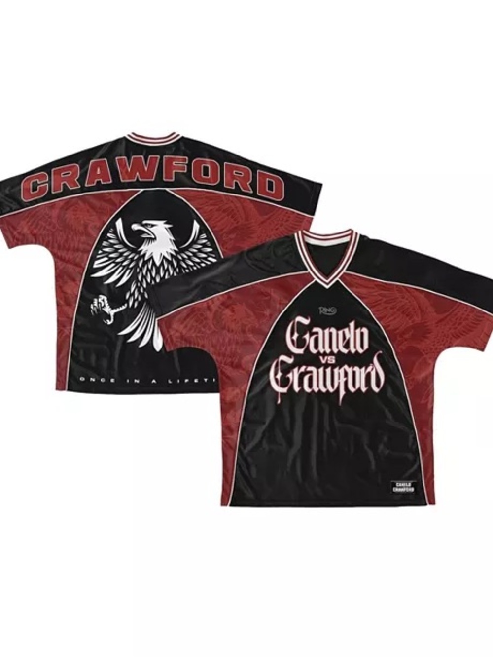Canelo vs Crawford Soccer Jersey Red Black Size M NWT Boxing Fight Merch